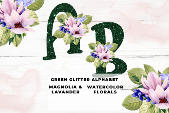 Green Glitter Floral Alphabet: A Sparkling Design Asset