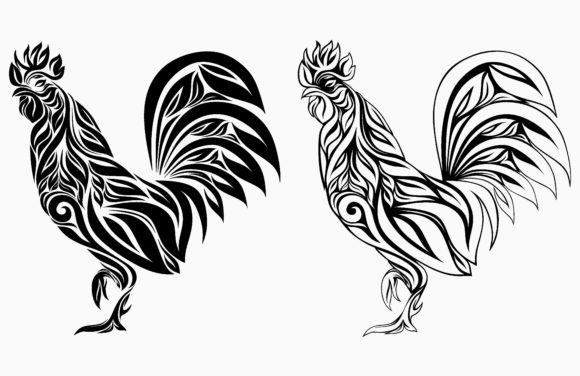 Rooster with Floral Ornament: A Versatile Design for Modern Projects