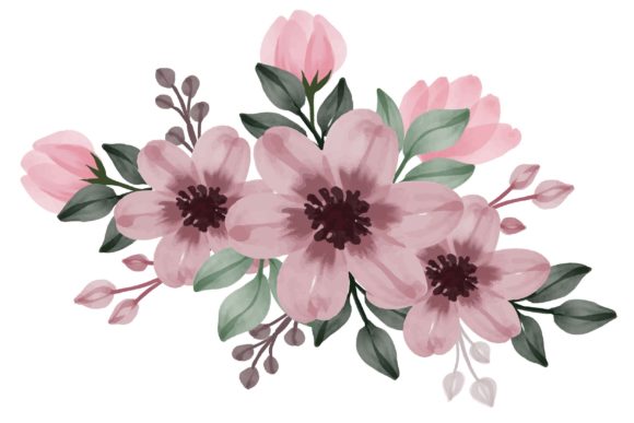 Set of Dusty Pink Floral Watercolor