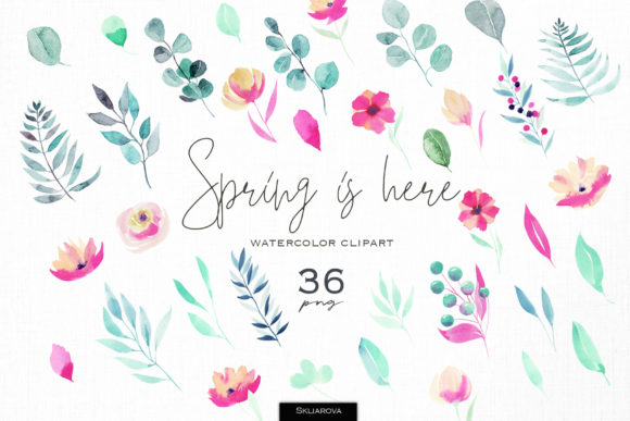 Spring is Here. Floral Elements Set
