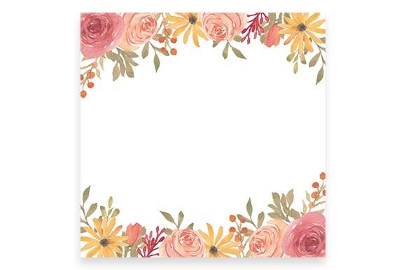 Watercolor Rose Floral Frame Square