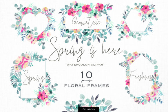 Welcome the Arrival of Spring with Creative Designs: Introducing Spring is Here. Floral Frames Set.